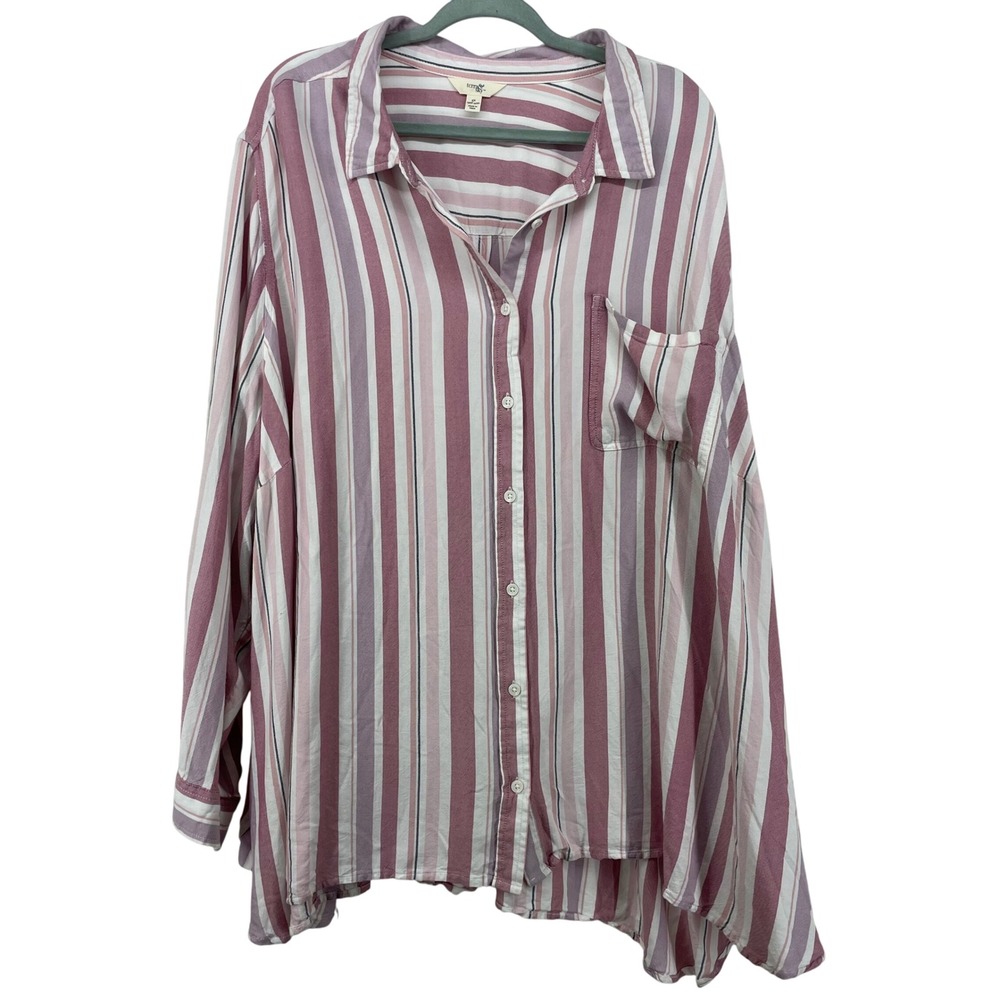 Time and Tru‎ Striped Button Down Shirt Blouse Plus Size 5X MultiColor Purple